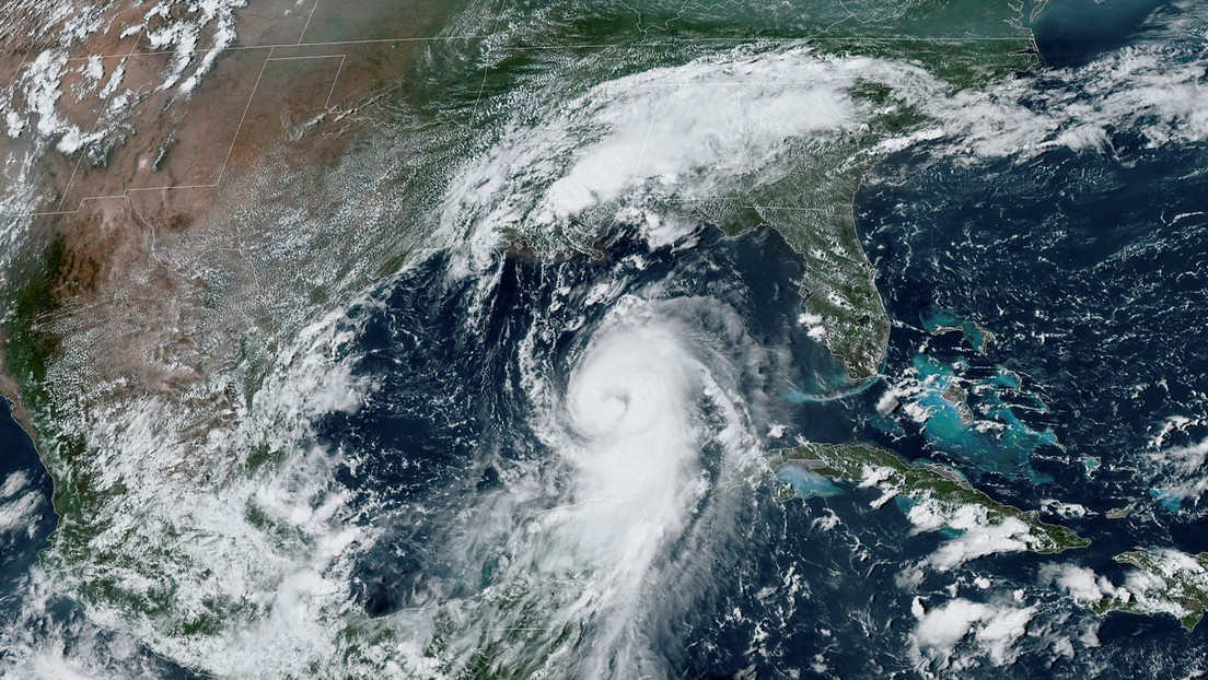 Hurricane Laura arroaches the coasts of Texas and Louisiana in an image from the NOAA GOES-East satellite