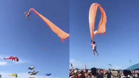 VIDEOS: Una niña de 3 años, enganchada a una cometa, es levantada unos 10 metros sobre la multitud