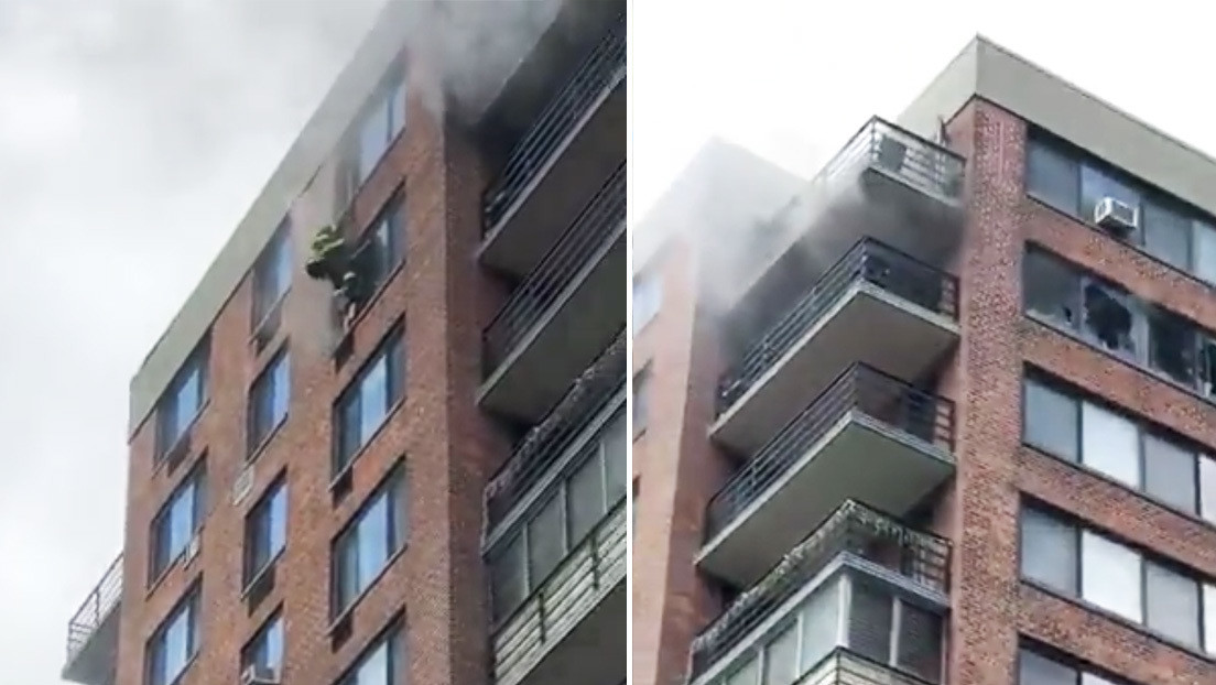 "No te voy a dejar caer": un bombero rescata a una mujer atrapada en la ventana del piso 16 tras un incendio (VIDEOS)