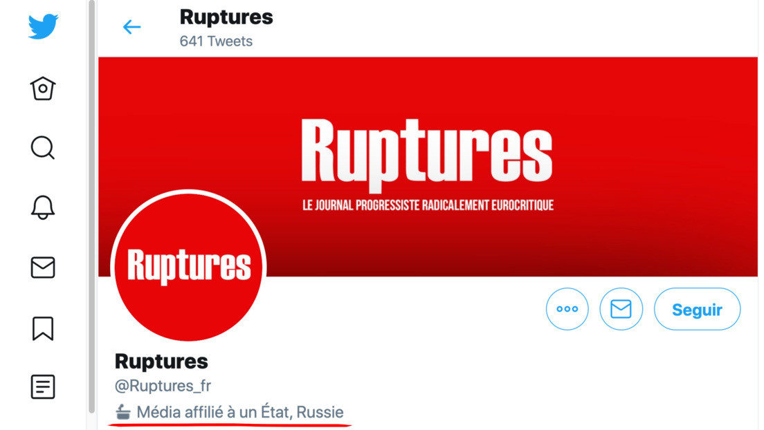 ¿Confundieron Ruptures con Ruptly? Twitter etiqueta una revista progresista francesa como "medio afiliado al Estado ruso"