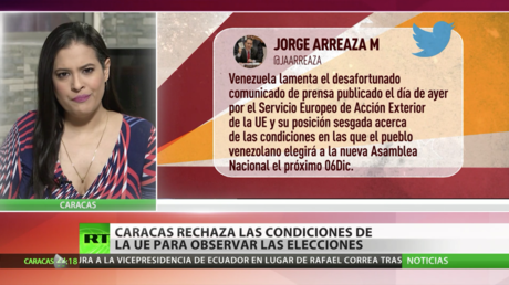 Caracas rechaza las condiciones de la UE para observar las parlamentarias del 6 de diciembre