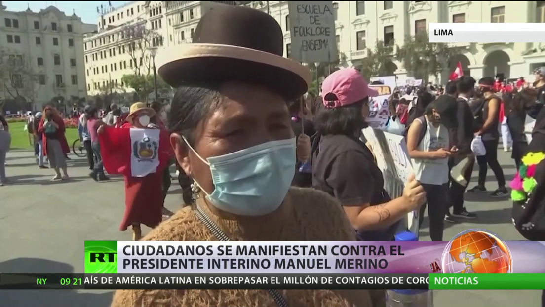 Perú: Ciudadanos se manifiestan contra el presidente interino Manuel Merino