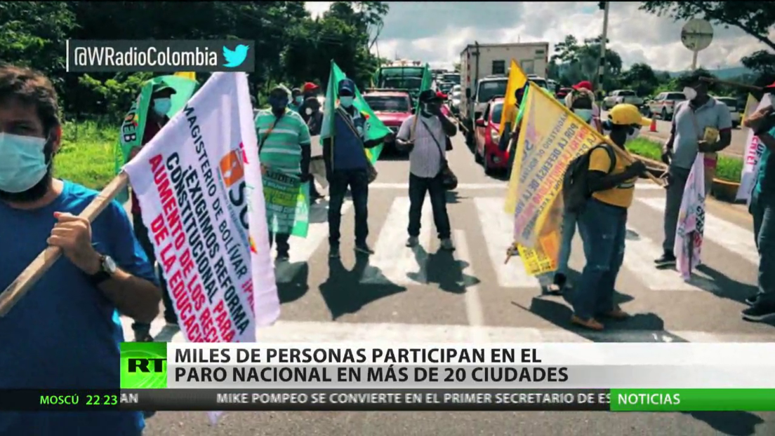 Millares de personas de más de 20 ciudades de Colombia participan en el paro nacional