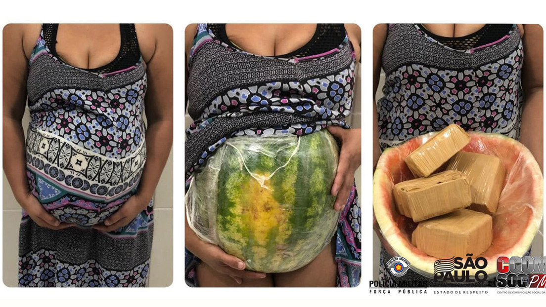 FOTO: Detienen en Brasil a una mujer 'embarazada' que transportaba cocaína escondida en su vientre de sandía