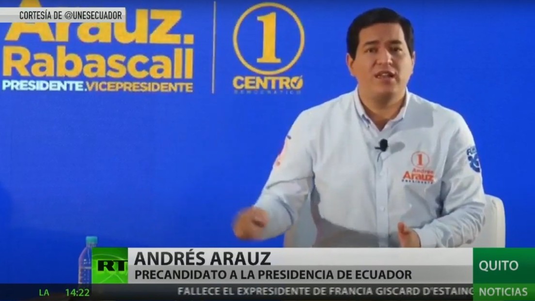 El precandidato ecuatoriano a la Presidencia Andrés Arauz denuncia intentos de aplazar los comicios y proscribir a su binomio electoral