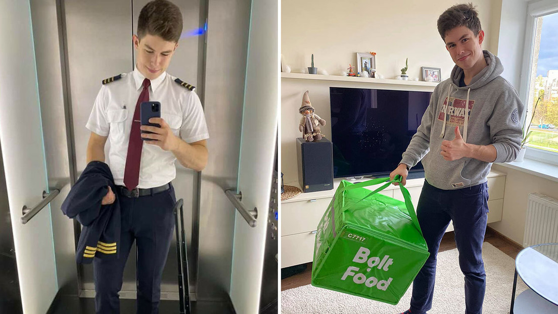 Un joven piloto se convierte en repartidor de comida a domicilio debido a la pandemia y su optimismo inspira a muchos internautas (FOTOS)