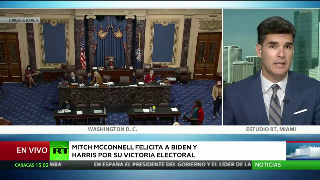 El principal senador republicano, Mitch McConnell, felicita a Biden y Harris por su victoria en las presidenciales