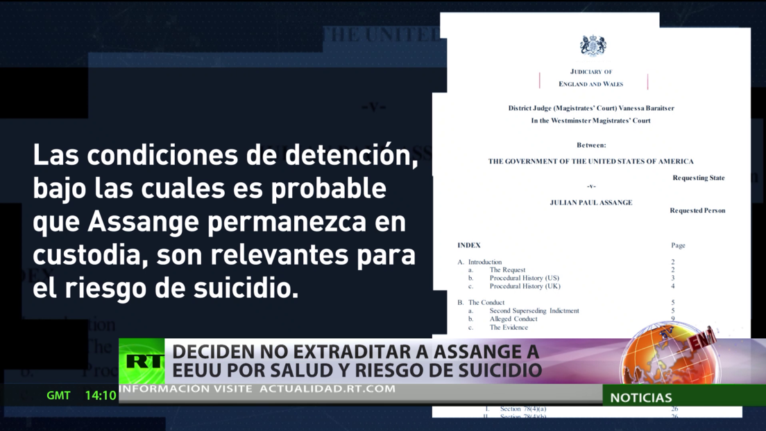 Tribunal de Londres decide no extraditar a Assange a EE.UU. por motivos de salud y riesgo de suicidio