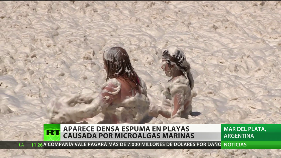 Aparece una densa espuma en playas argentinas causada por microalgas marinas