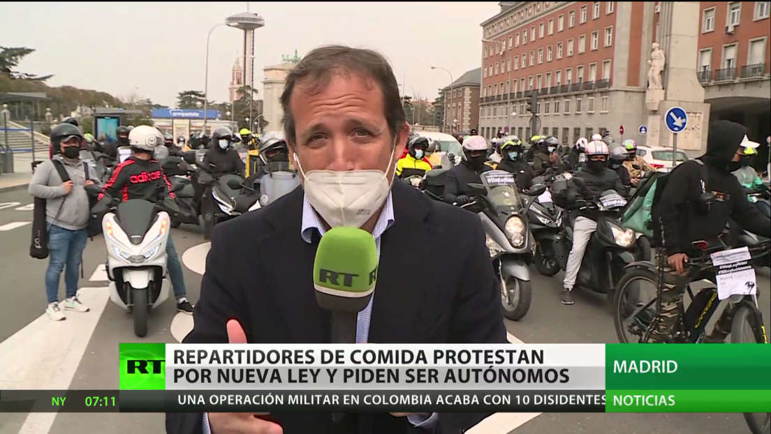 España: Repartidores de comida protestan contra nueva ley que los regularía y piden ser autónomos