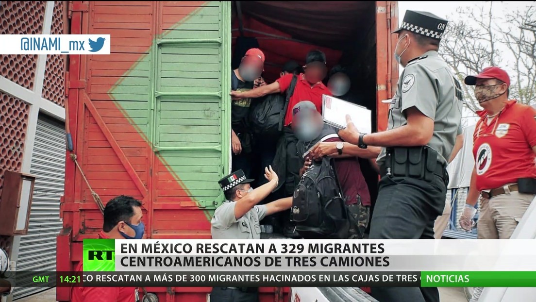 Rescatan a 329 migrantes centroamericanos de tres camiones en México
