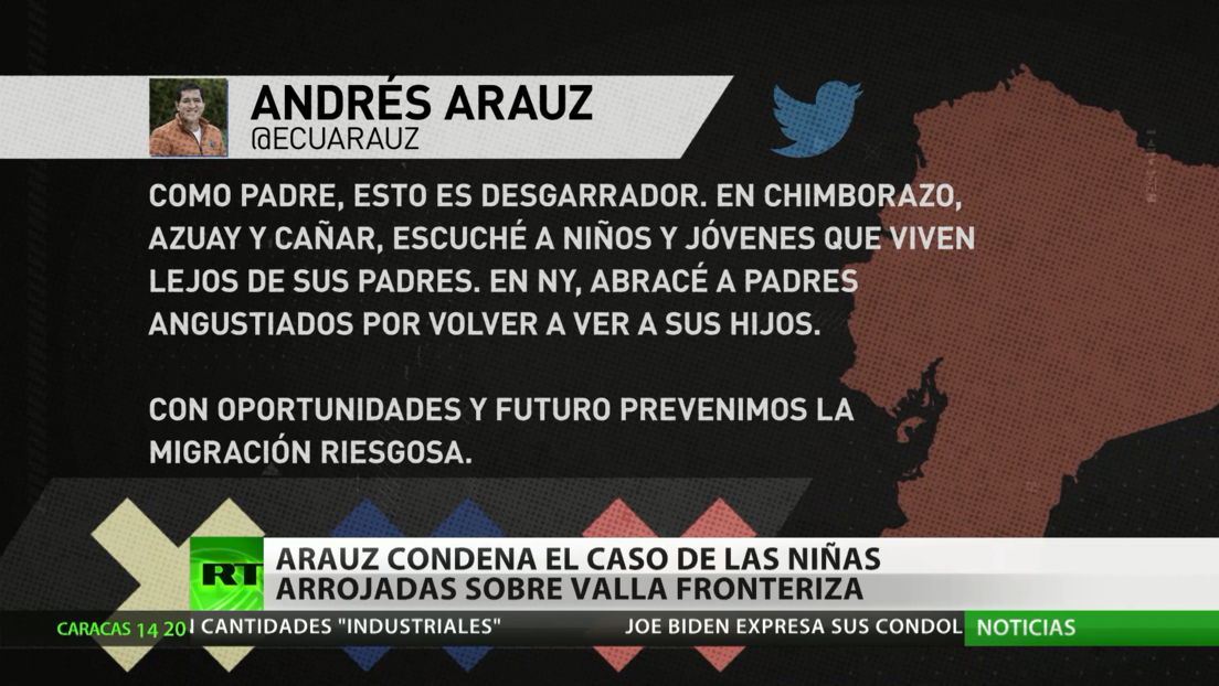 Andrés Arauz tilda de "desgarrador" el caso de las niñas arrojadas desde lo alto de la valla fronteriza entre México y EE.UU.