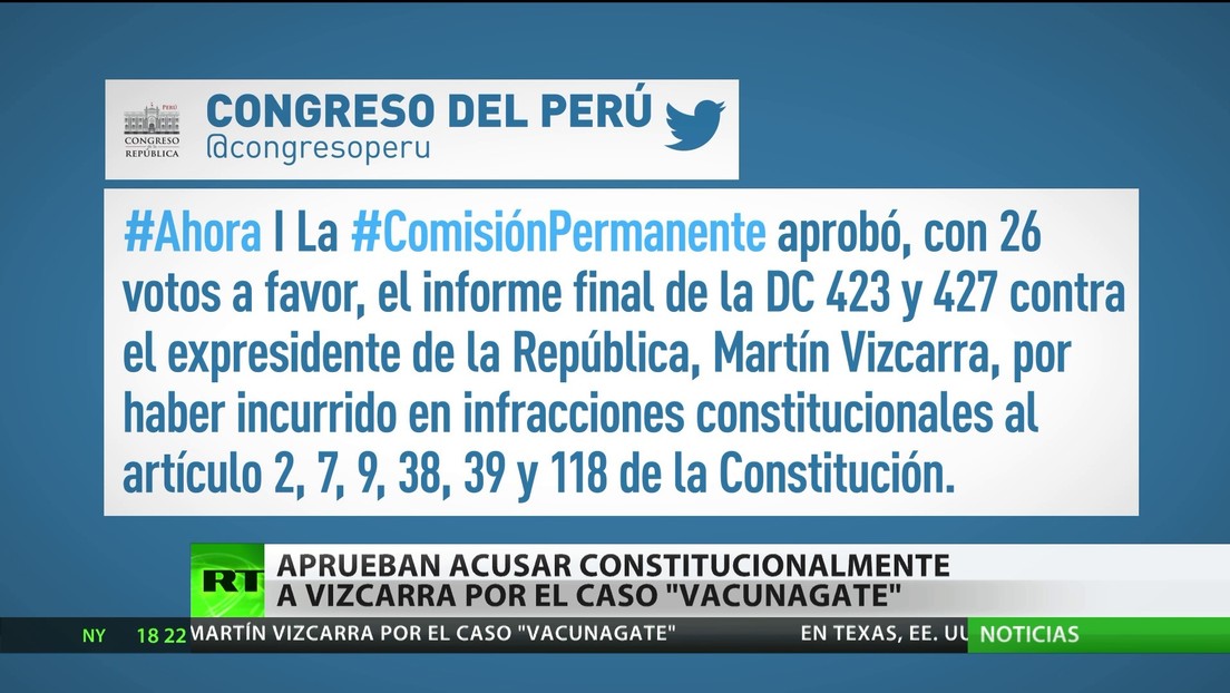 Perú: Deciden acusar constitucionalmente al expresidente Martín Vizcarra por el caso 'Vacunagate'