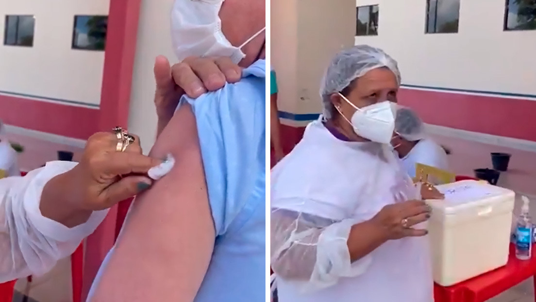Controversia en Brasil por una enfermera que afirma utilizar hasta 10 veces la misma aguja mientras vacuna a un anciano (VIDEO)