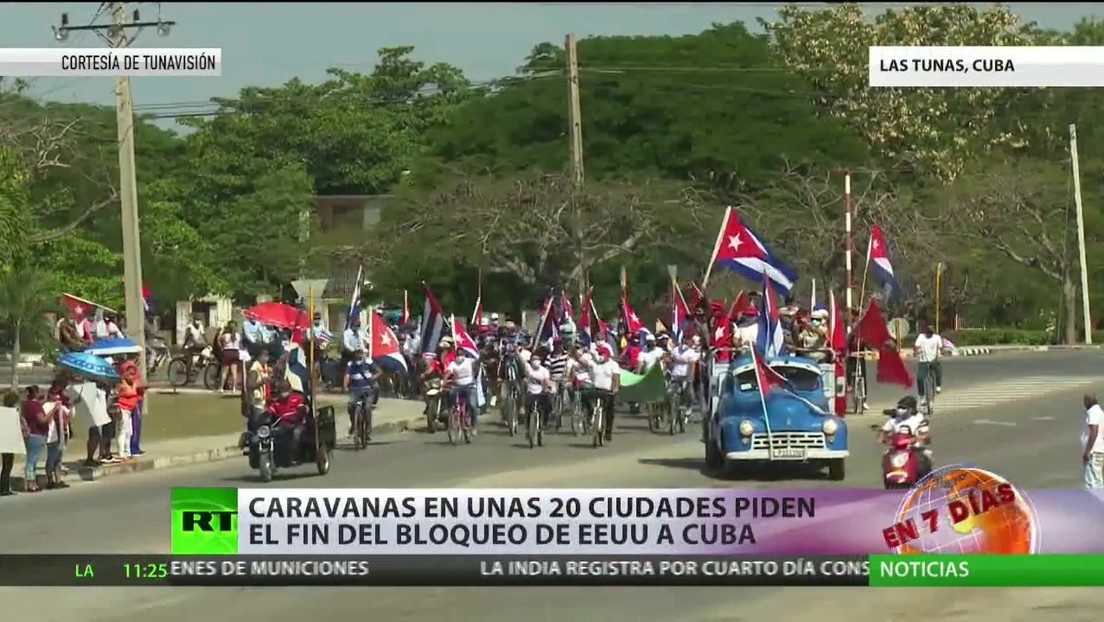 Miles de personas marchan en caravanas para exigir el fin del bloqueo de EE.UU. contra Cuba