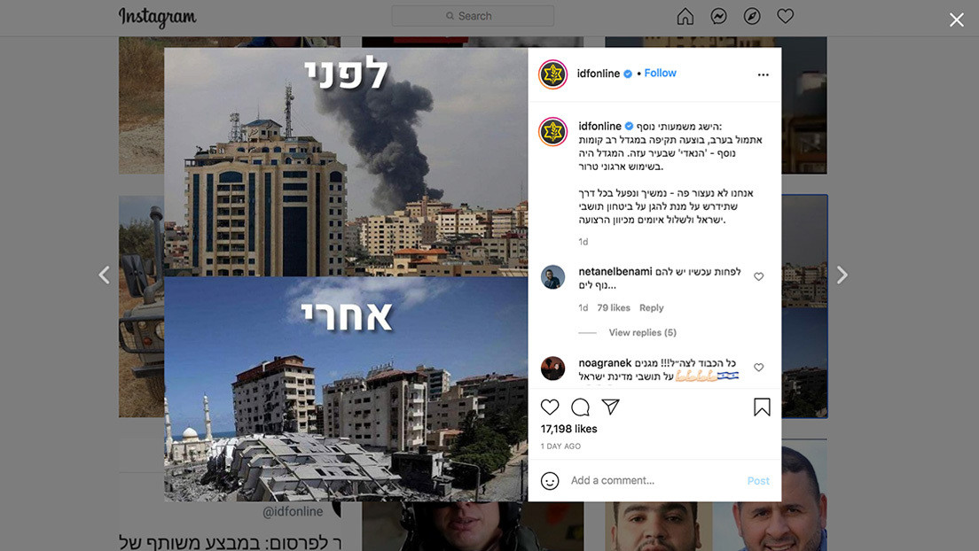 Las Fuerzas de Defensa de Israel celebran la destrucción de un bloque de viviendas en Gaza con un meme en Instagram