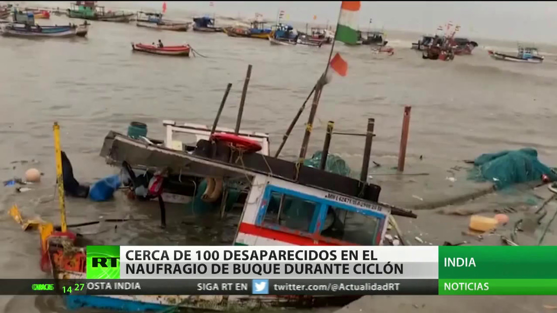 Cerca de 100 desaparecidos al naufragar un buque durante un ciclón en la India