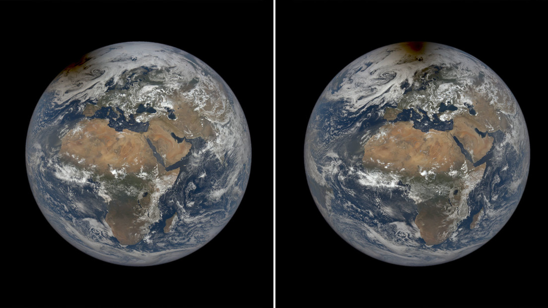 Imágenes satelitales de la NASA muestran el momento en que un eclipse solar hizo que el Polo Norte 'estuviese en llamas'