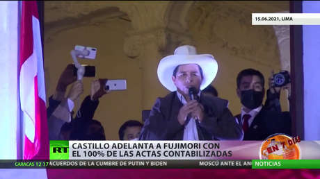 Castillo adelanta a Fujimori con el 100% de las actas contabilizadas en Perú