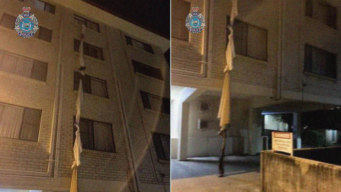FOTOS: Un hombre ata sábanas para escapar por la ventana de un hotel en el que cumple cuarentena, pero termina en manos de la Policía