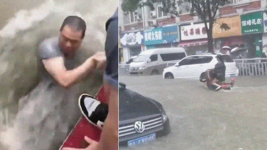 Las lluvias más intensas en 1.000 años: fuertes inundaciones arrastran a personas y 'se tragan' coches en China (VIDEOS)