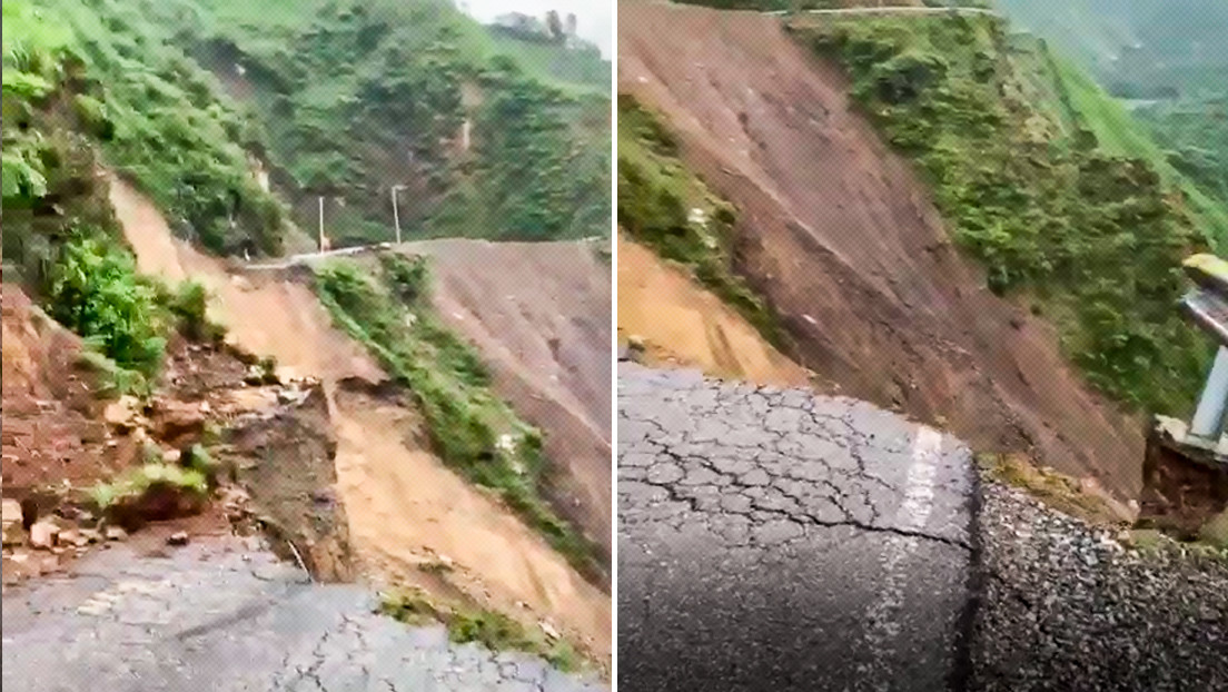 Un deslizamiento de tierra arrasa con unos 100 metros de una carretera en una zona montañosa de la India (VIDEO)