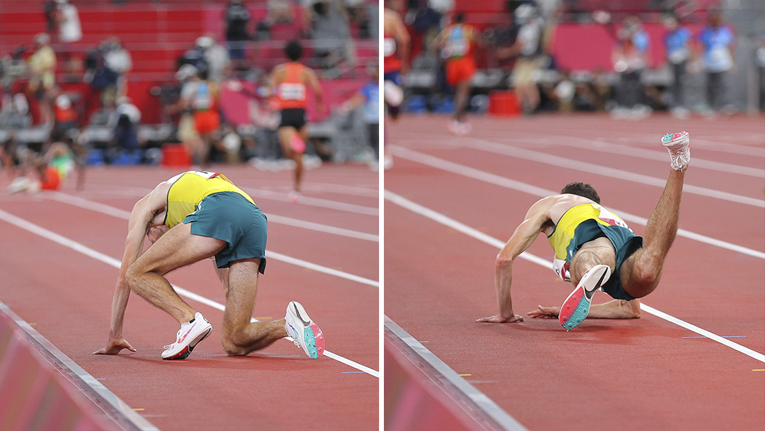Un corredor australiano de los 10.000 metros en Tokio 2020 cruza la meta a rastras tras desplomarse en dos ocasiones durante la recta final