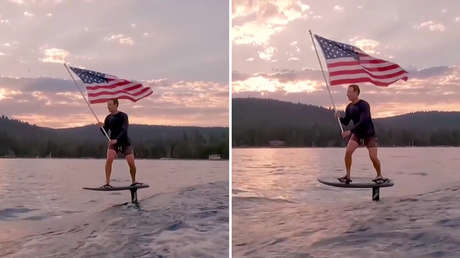 VIDEO: Mark Zuckerberg ondea una bandera estadounidense mientras surfea en su tabla eléctrica y la Red estalla en burlas