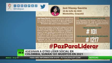 Colombia ya suma 101 muertes de líderes sociales en 2021