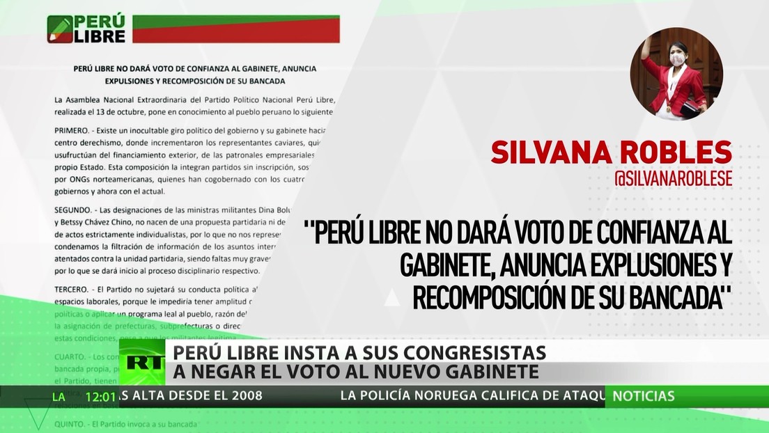 Perú Libre insta a sus congresistas a negar el voto al nuevo gabinete