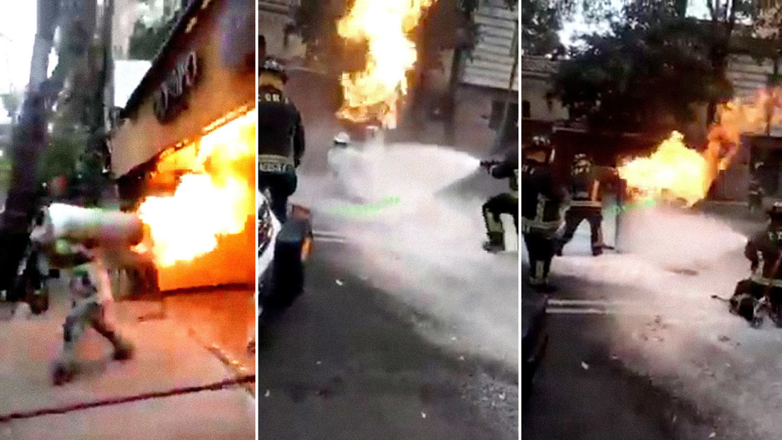 VIDEO: Bombero saca un tanque de gas en llamas cargándolo al hombro para evitar que explotara en un restaurante de México