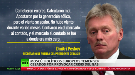 Moscú afirma que políticos europeos temen ser cesados por provocar la crisis del gas