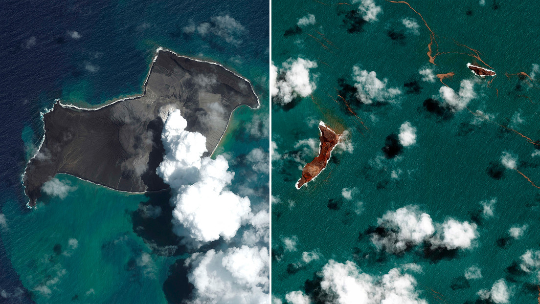 FOTOS: Imágenes satelitales muestran cómo el océano se 'traga' la isla del volcán de Tonga