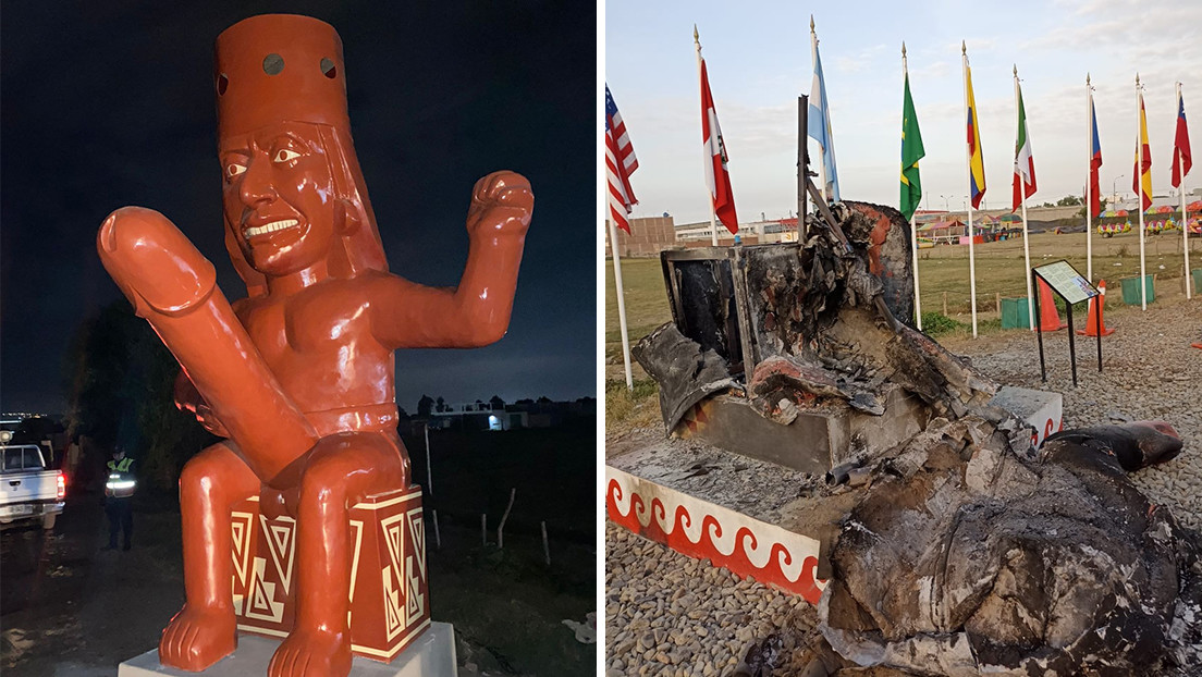 Queman la polémica (y fálica) estatua del 'huaco erótico' inaugurada hace menos de un mes en la costa norte de Perú