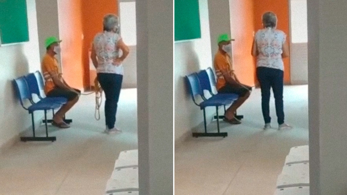 Una mujer lleva atado con una cuerda a su marido hasta un puesto de salud para que lo vacunen contra el covid-19 en Brasil (VIDEO)