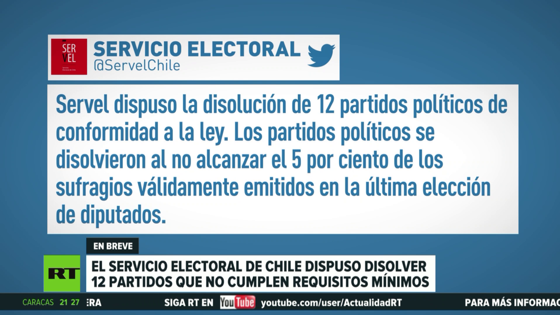 El Servicio Electoral de Chile acuerda disolver 12 partidos que no cumplen requisitos mínimos