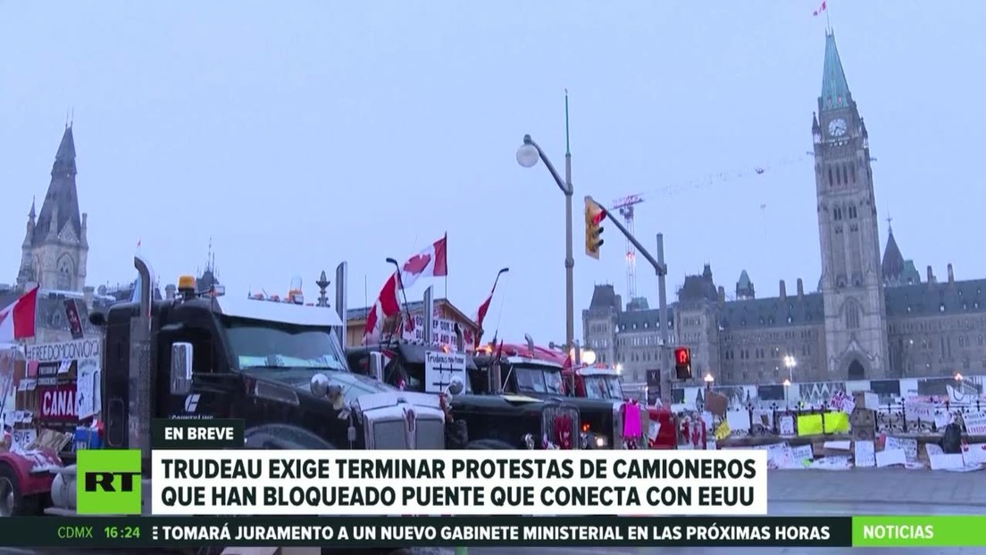 Trudeau exige terminar protestas de camioneros que bloquean el puente que conecta a Canadá con EE.UU.