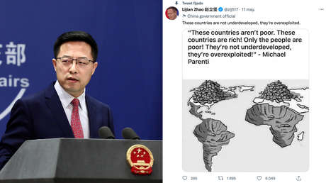 "Estos países no son subdesarrollados": portavoz de la Cancillería china publica una caricatura sobre la política colonialista de Occidente