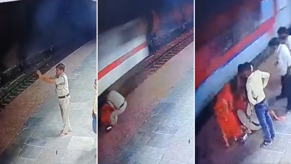 VIDEO: Un policía indio salva a una anciana justo antes de que un tren pase a toda velocidad
