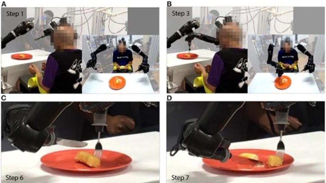 Dos brazos robóticos permiten a una persona parcialmente paralizada comer por sí misma después de 30 años (VIDEO)