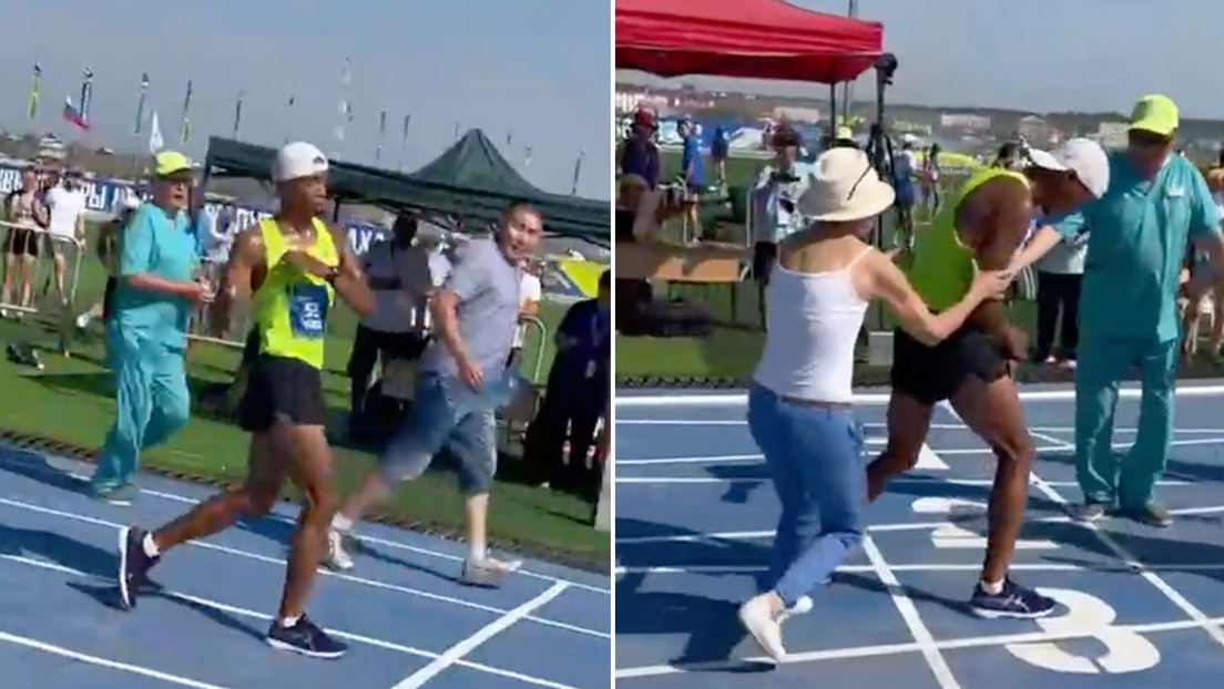 VIDEO: Atleta se marea en la recta final de una carrera y su madre lo empuja hasta la meta