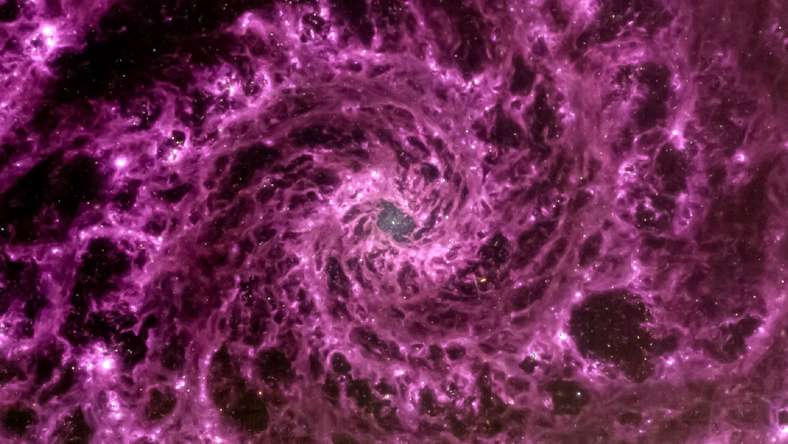 "Verdaderamente espectacular": el telescopio James Webb captura una asombrosa imagen de una galaxia espiral púrpura