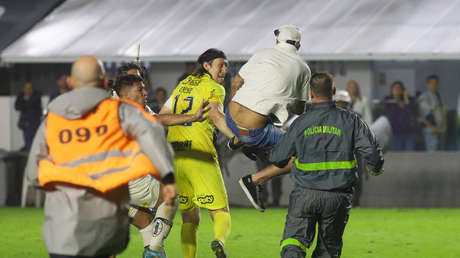 Un hincha del Santos brasileño salta al campo e intenta agredir al portero del Corinthians (VIDEO)