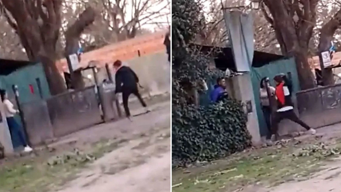 Una mujer dispara en la pierna a un joven que intentó golpear con un palo a su hijo (VIDEO)