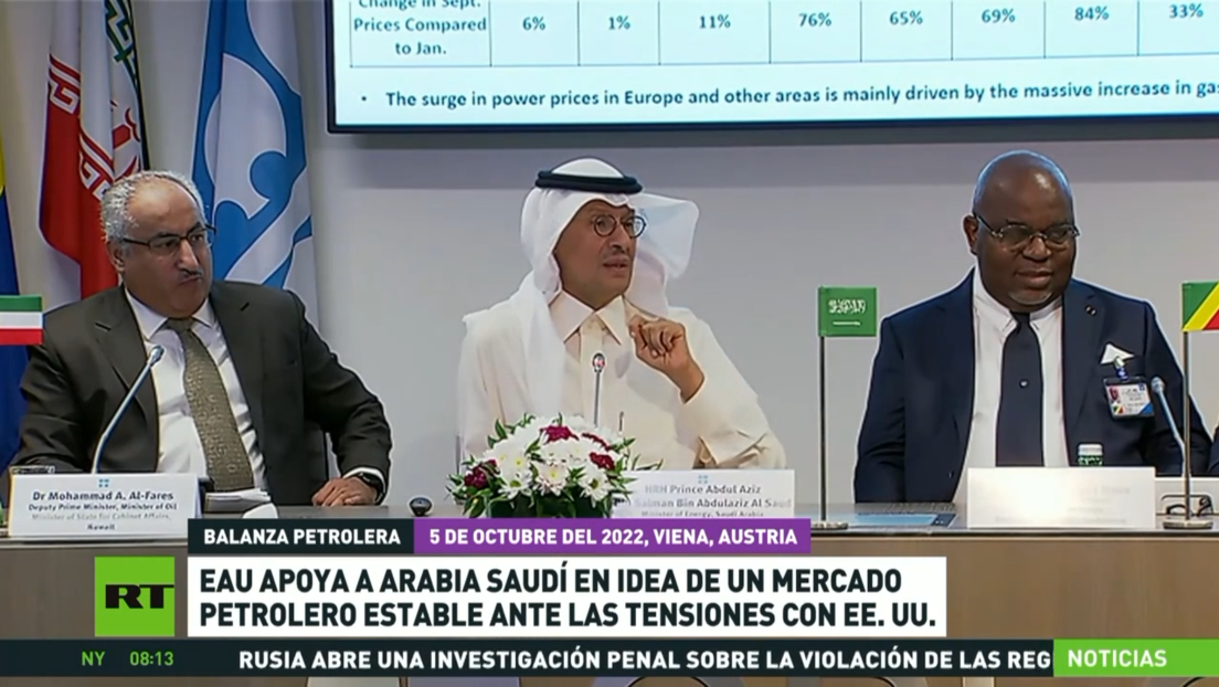 Los Emiratos Árabes Unidos apoyan a Arabia Saudita en la idea de un mercado petrolero estable ante las tensiones con EE.UU.