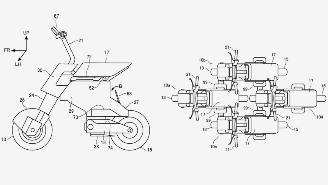 Honda patenta una diminuta moto eléctrica que encaja con otras como 'Transformers'