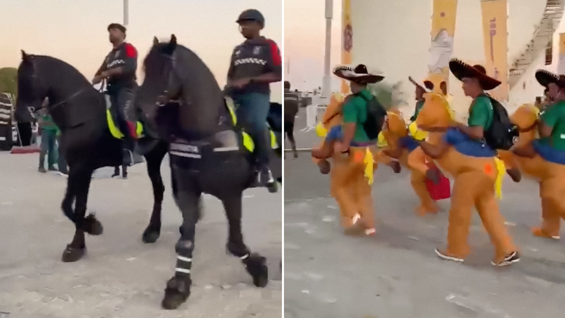 VIDEO: Una patrulla de hinchas mexicanos escolta 'a caballo' a la Policía montada en Catar