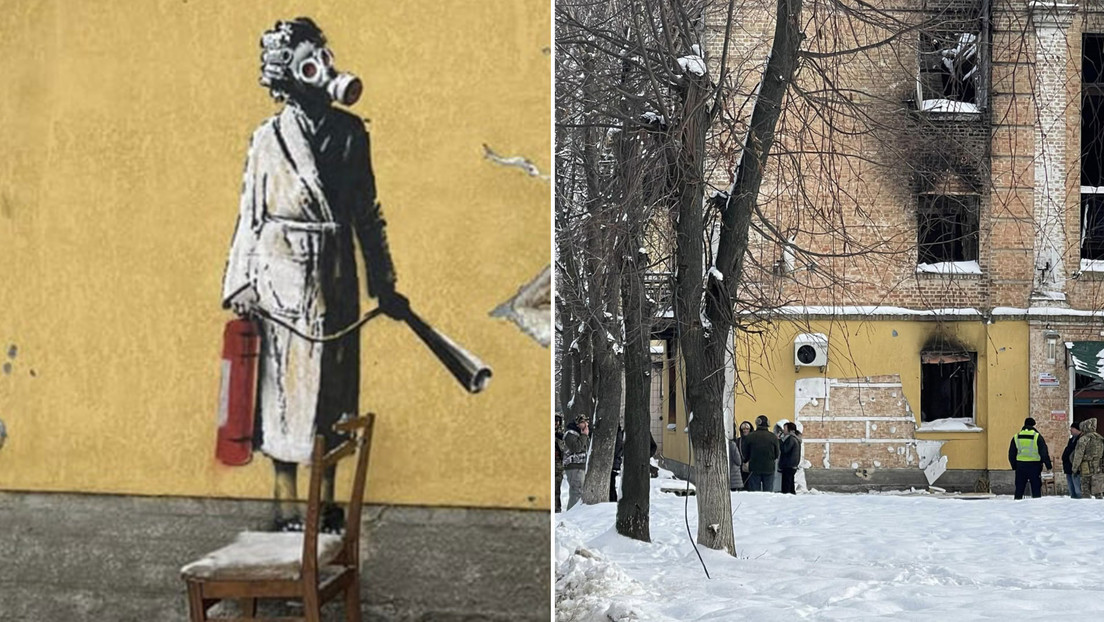 Arrancan un grafiti que Banksy pintó en la región de Kiev