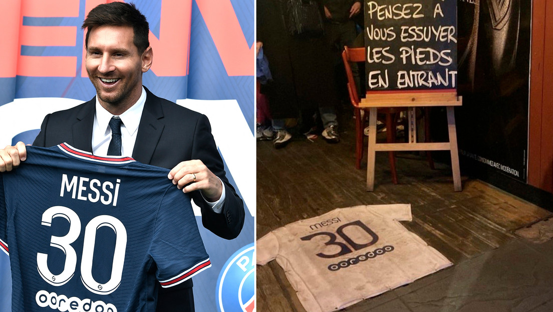 "No olvides limpiarte los pies": Usan una camiseta de Messi como alfombra en un bar de Francia (FOTO)