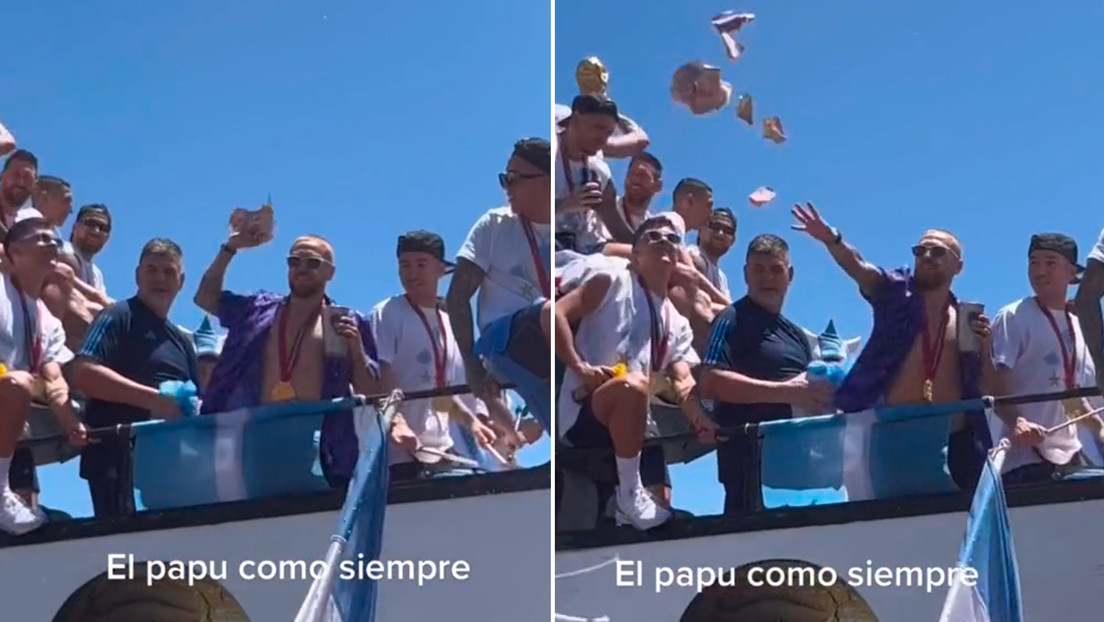 VIDEO: Papu Gómez lanza dinero a los argentinos desde el autobús de la selección